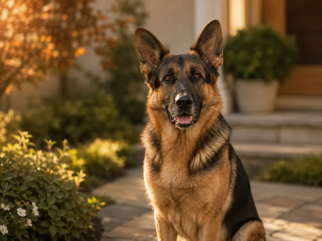 Deutscher Schäferhund in einem Garten