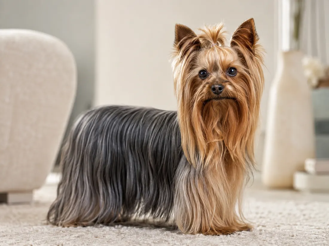 Yorkshire Terrier in einem hellen Wohnraum